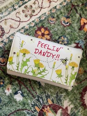 Betsey Johnson Pink Floral Lined Metallic Silver Wallet and Cross Body Purse